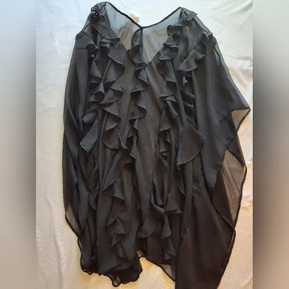 Mimi Flamingo Sheer Black Ruffle Chiffon Tunic Dress NWT Flowy Boho Resort Chic - Picture 3 of 7